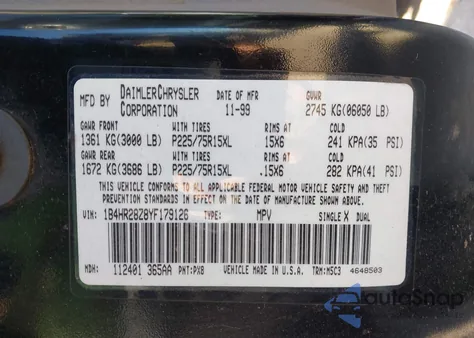 2000 Dodge Durango из США, поврежденный, VIN 1B4HR28Z8YF179126